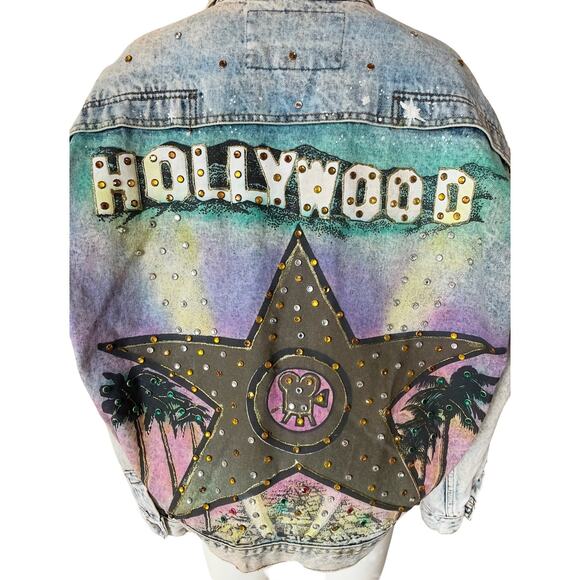 Vintage Jordache No Exit Hollywood Star Studded Denim Jacket Large Rare - Picture 9 of 16